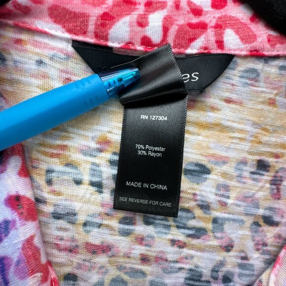 Ali Miles Top Womens Medium Animal Print Tunic Button Up Burnout Artsy Knit - Picture 16 of 16